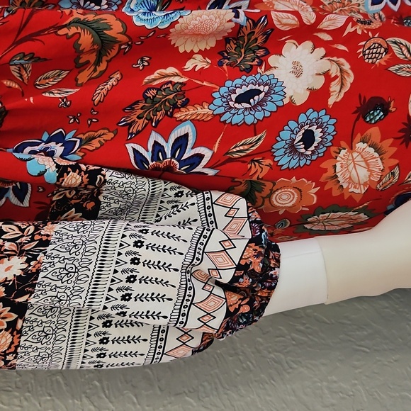 BTFBM Red Floral V-Neck Puff Sleeve Summer Dress - Picture 7 of 11